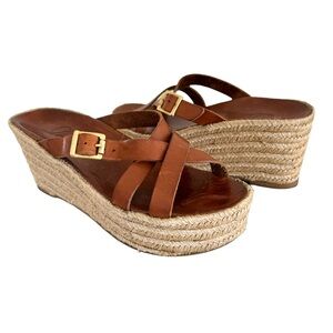 Delman Sandals Brown Leather Platform Espadrile